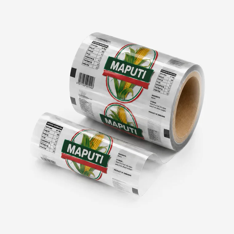 A reel of printed auto pack film carrying a customer's own artwork
