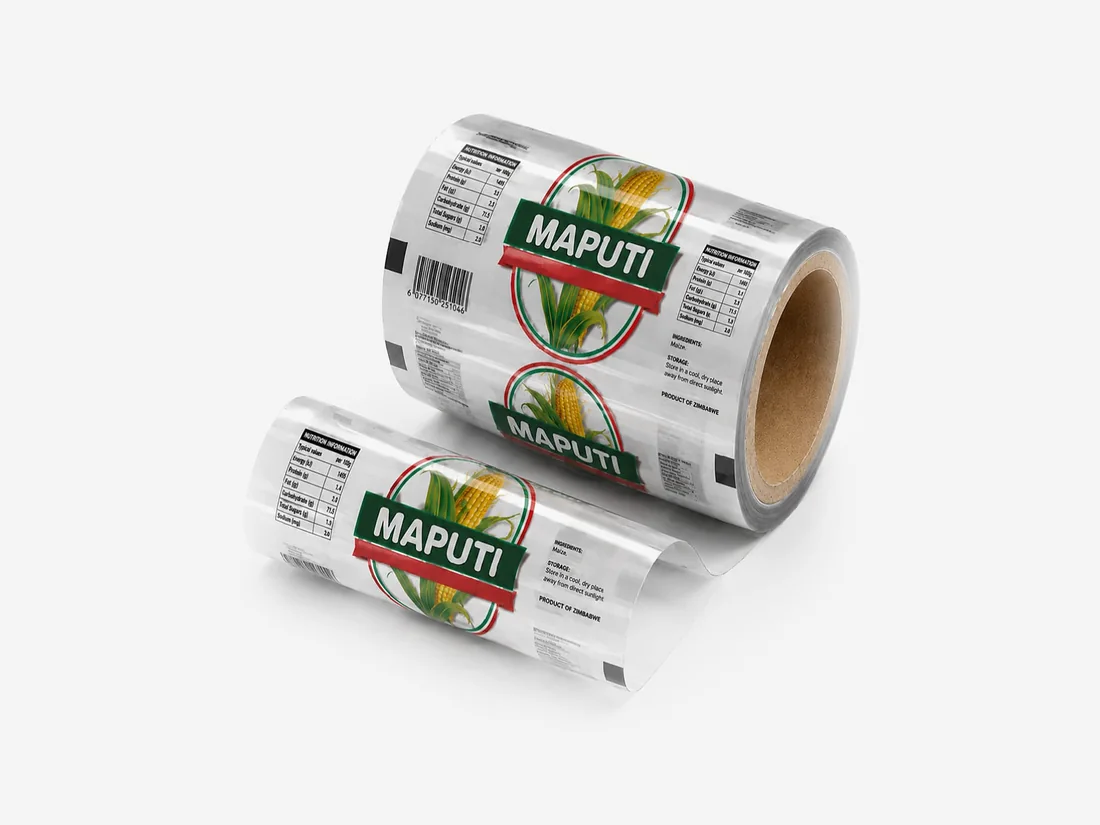 A reel of printed auto pack film carrying a customer's own artwork