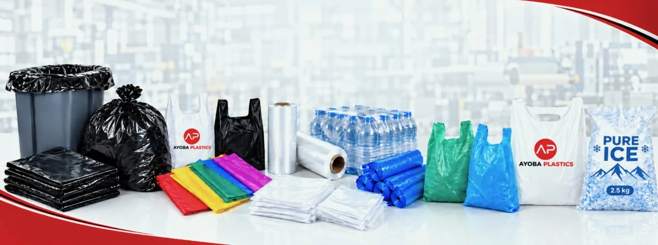 The Ayoba Plastics range &mdash; bin liners, carrier bags, clear bags, shrink wrap, bottled-water multipacks, ice bags and branded carriers